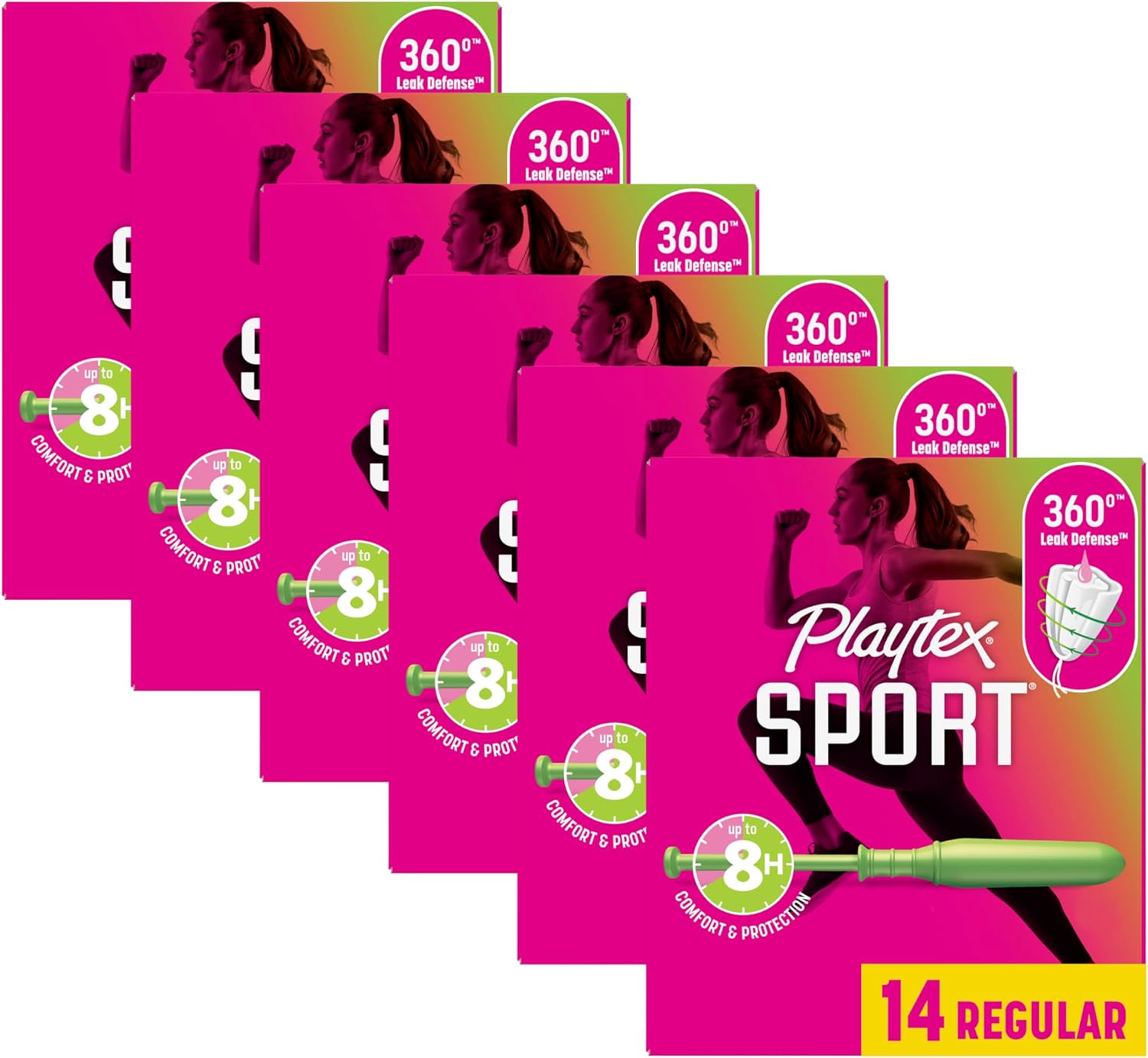 Playtex Sport Tampons Regular Absorbency, Fragrance-Free - 84ct (6 Packs of 14ct) | Regular Tampons for Women, Feminine Care, Playtex Tampon with 360 Leak Defense