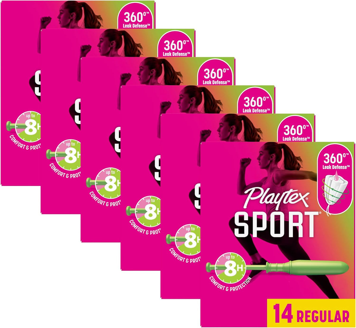 Playtex Sport Tampons Regular Absorbency, Fragrance-Free - 84ct (6 Packs of 14ct) | Regular Tampons for Women, Feminine Care, Playtex Tampon with 360 Leak Defense