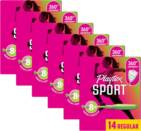 Playtex Sport Tampons Regular Absorbency, Fragrance-Free - 84ct (6 Packs of 14ct) | Regular Tampons for Women, Feminine Care, Playtex Tampon with 360 Leak Defense