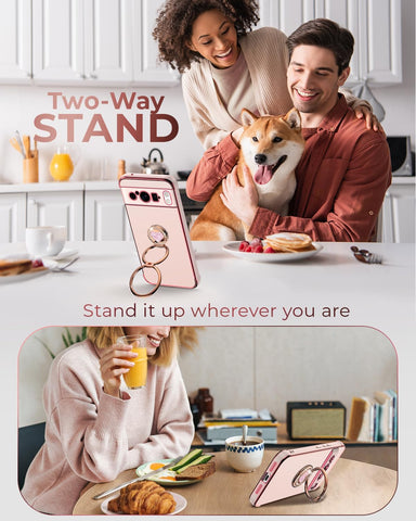 XYZ for Pixel 8 Pro Case with Stand, for Google Pixel 8 Pro Case with Double Ring, Women Girls Bling Luxury Protective Phone Case Heart for Google Pixel 8 Pro, Pink