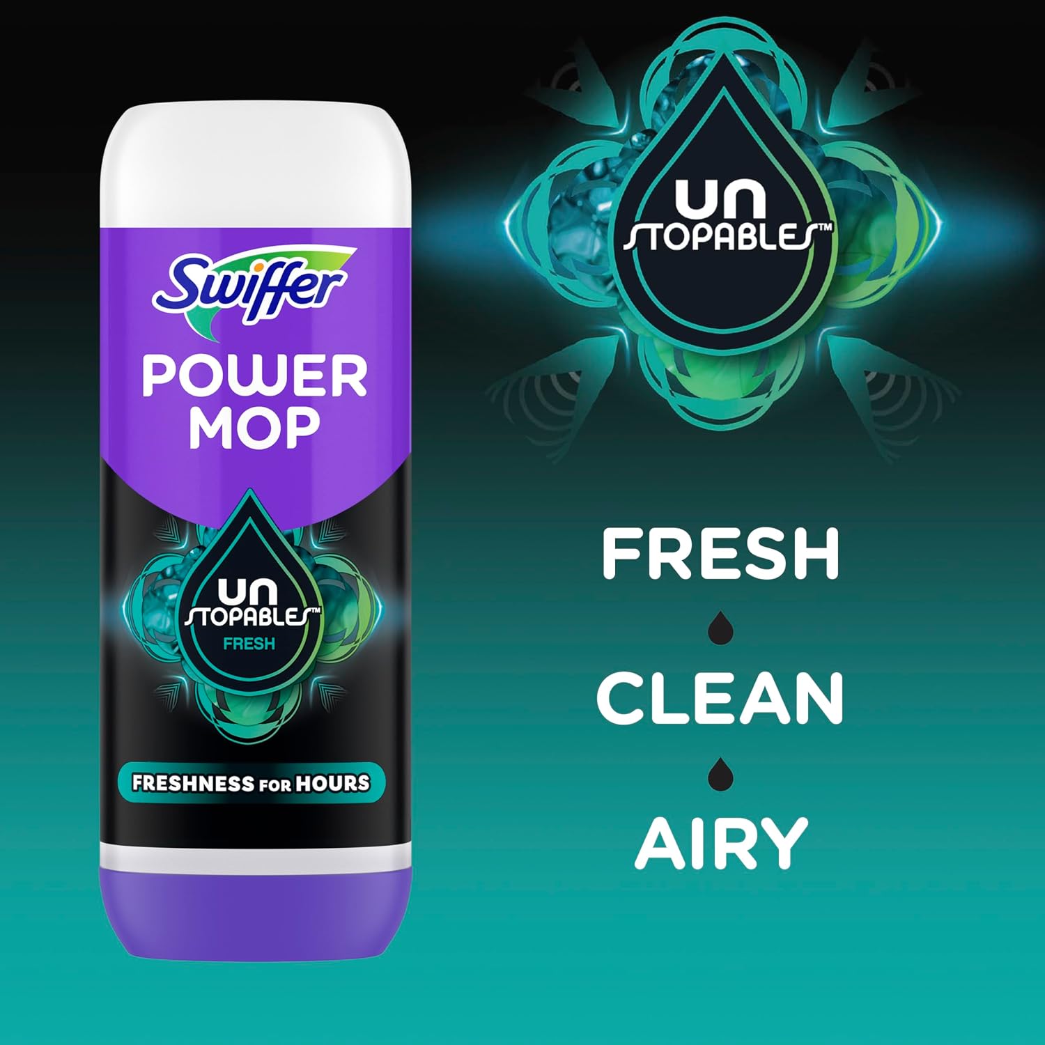 Swiffer PowerMop Floor Cleaning Solution with Unstopables Fresh Scent, PowerMop Refills, Floor Cleaner for Mopping, 25.3 fl oz, 2 Pack