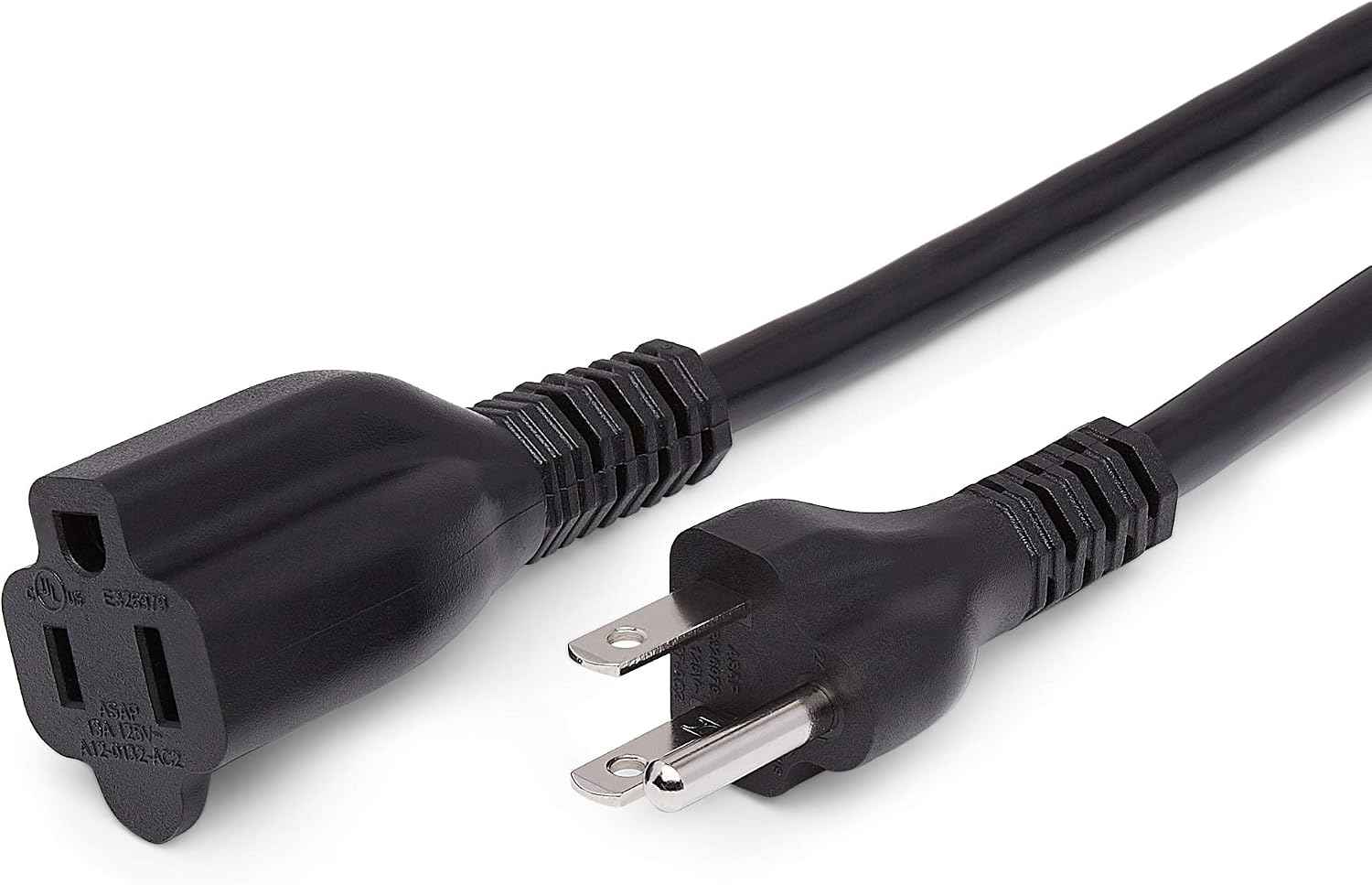 Amazon Basics Extension Cord, 10 Ft, 3-Prong Outlet Extender, Indoor, 13 Amps, 125V, Black, 2-Pack