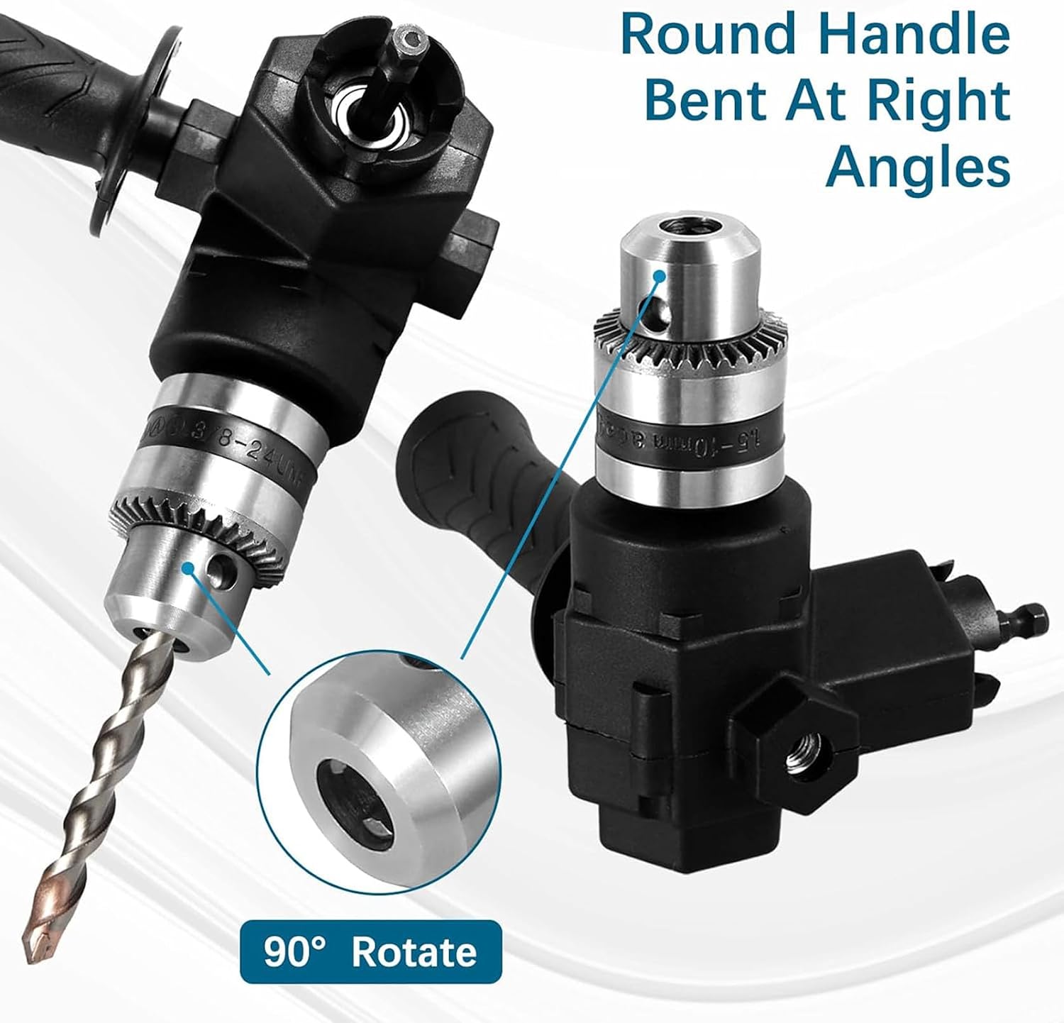 Right Angle Drill Attachment,90 Degree Drill Chuck with Handle,Cordless Right Angle Drill Attachment Adapter,Extension Chuck 7mm Shaft Electric Drill Extension Tool for Tight Corner Workspace