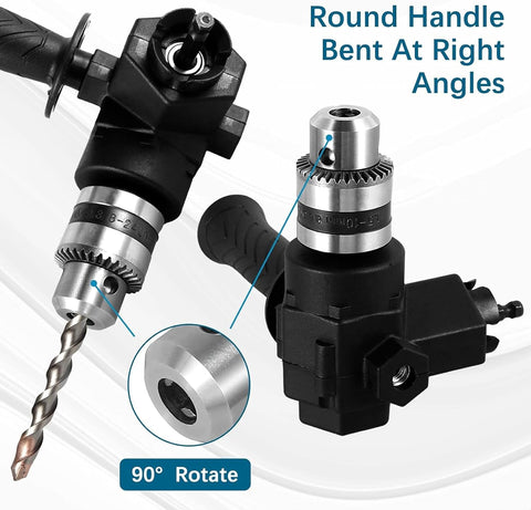 Right Angle Drill Attachment,90 Degree Drill Chuck with Handle,Cordless Right Angle Drill Attachment Adapter,Extension Chuck 7mm Shaft Electric Drill Extension Tool for Tight Corner Workspace