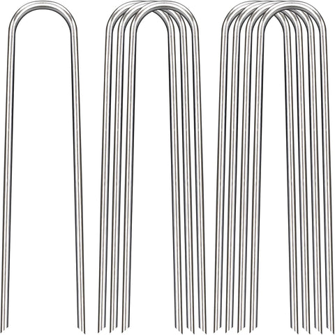 8 Inch Landscape Staples, 12/25/50/100 Pack Galvanized Garden Stakes, Heavy Duty 8 Gauge U-Shaped Ground Stakes for Weed Barrier Fabric, Irrigation Tubing, Fence, Outdoor Decorations