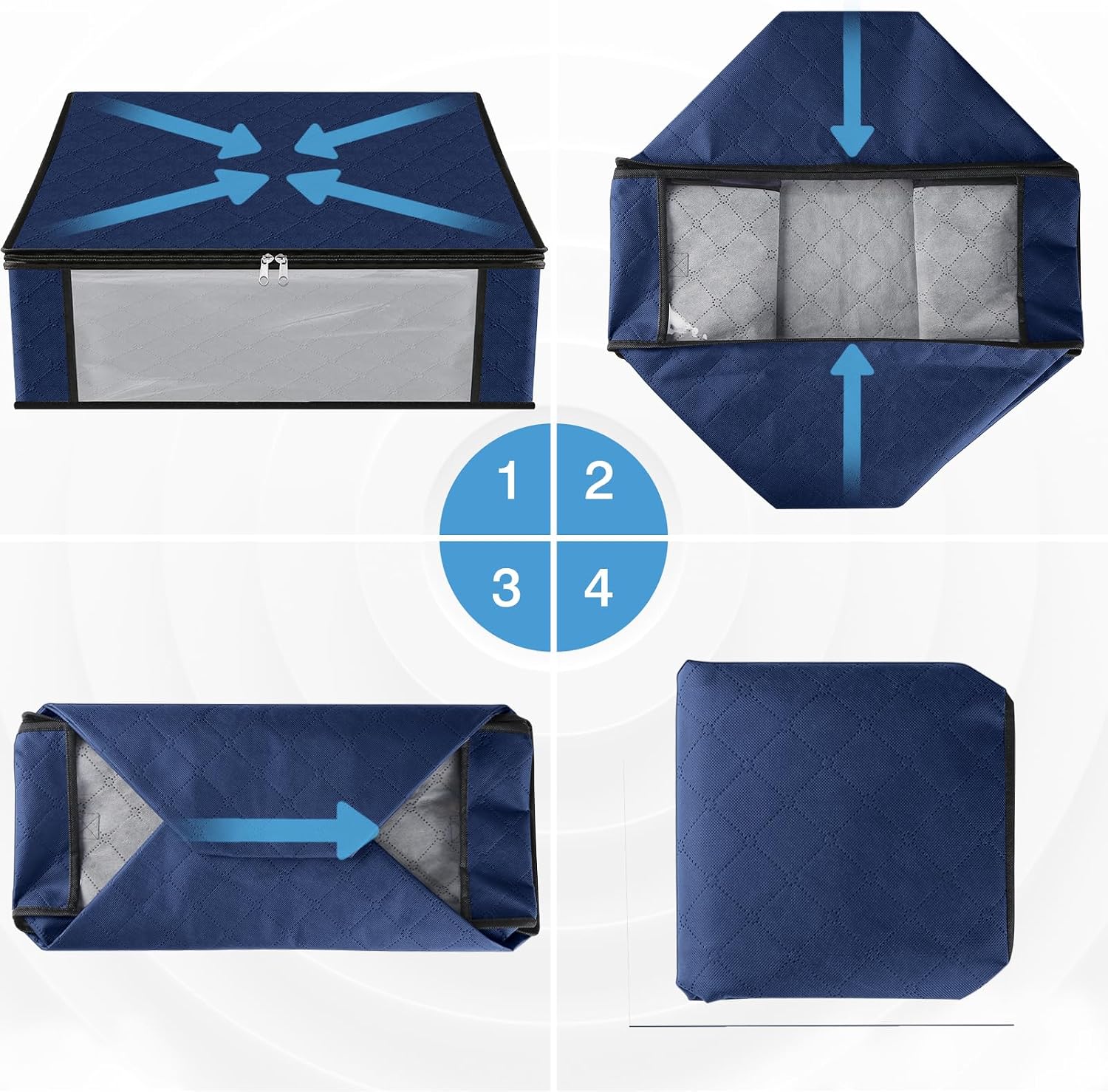 HomeHacks 4-Pack Clothes Organizer Storage Bags, 35L Storage Bins, Blue