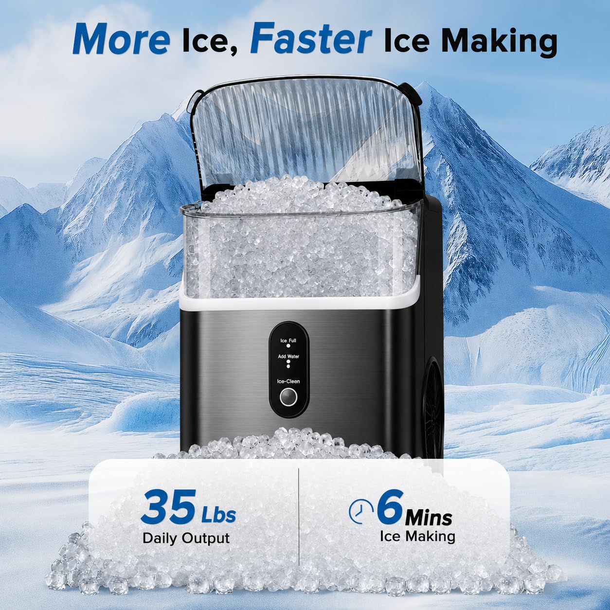 Nugget Ice Maker Countertop,35lbs/24H Portable Ice Machine with Crushed Ice