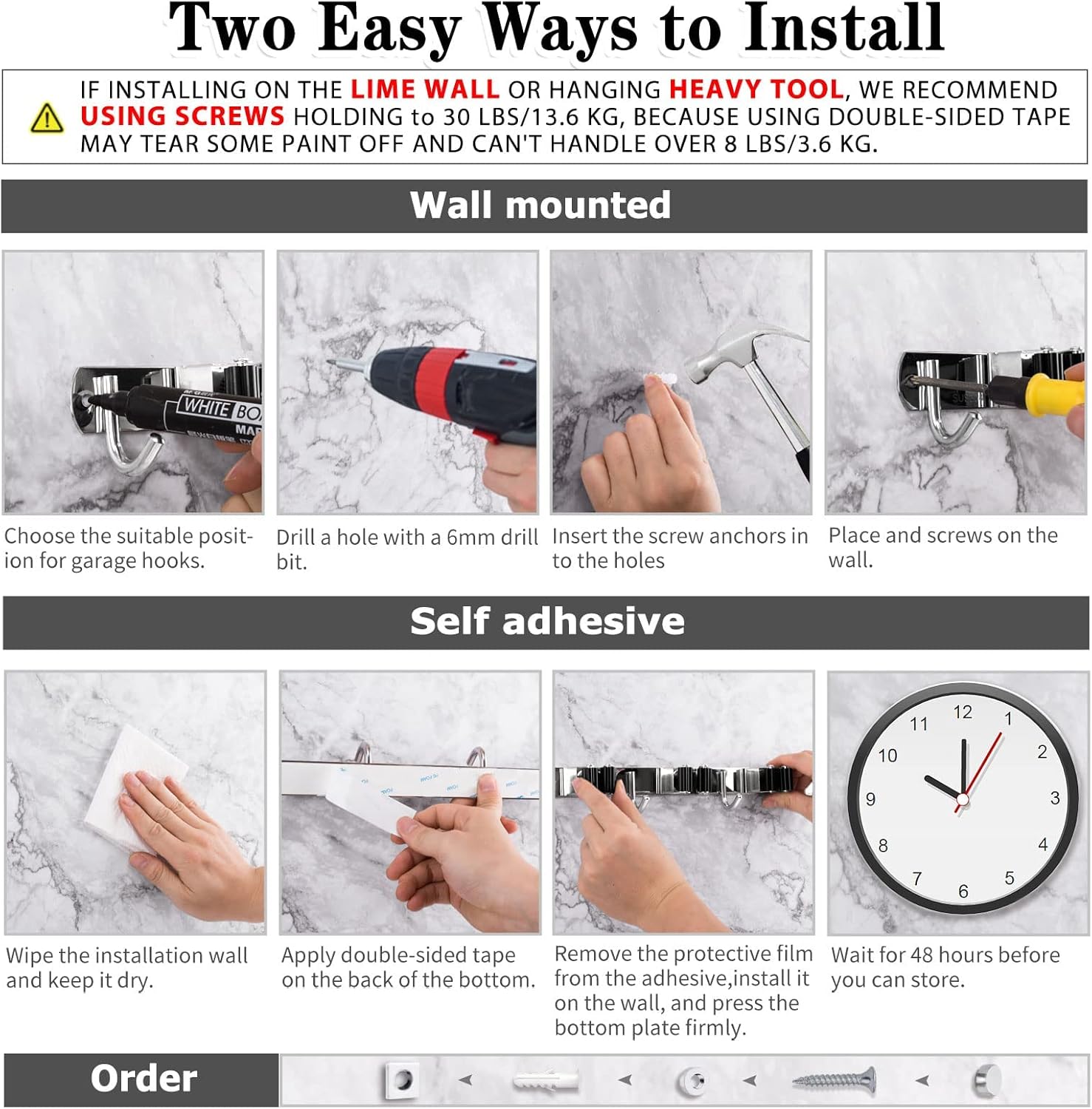2 Pack Broom Holder Wall Mount, 5 Racks 4 Hooks Mop and Broom Organizer