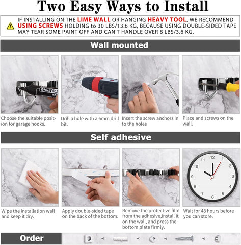 2 Pack Broom Holder Wall Mount, 5 Racks 4 Hooks Mop and Broom Organizer