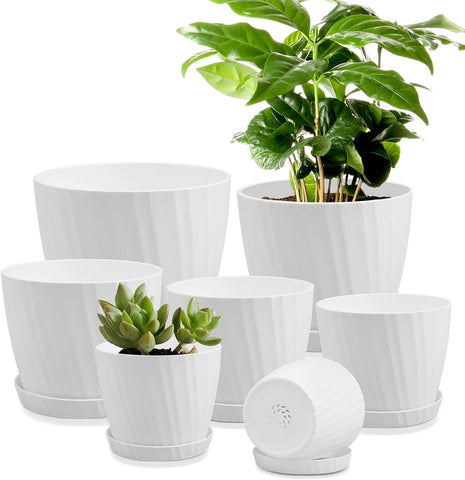 YNNICO 7.5/7/6.5/6/5.5/4.5/3.5 Inches Plant Pots with Drainage and Saucers