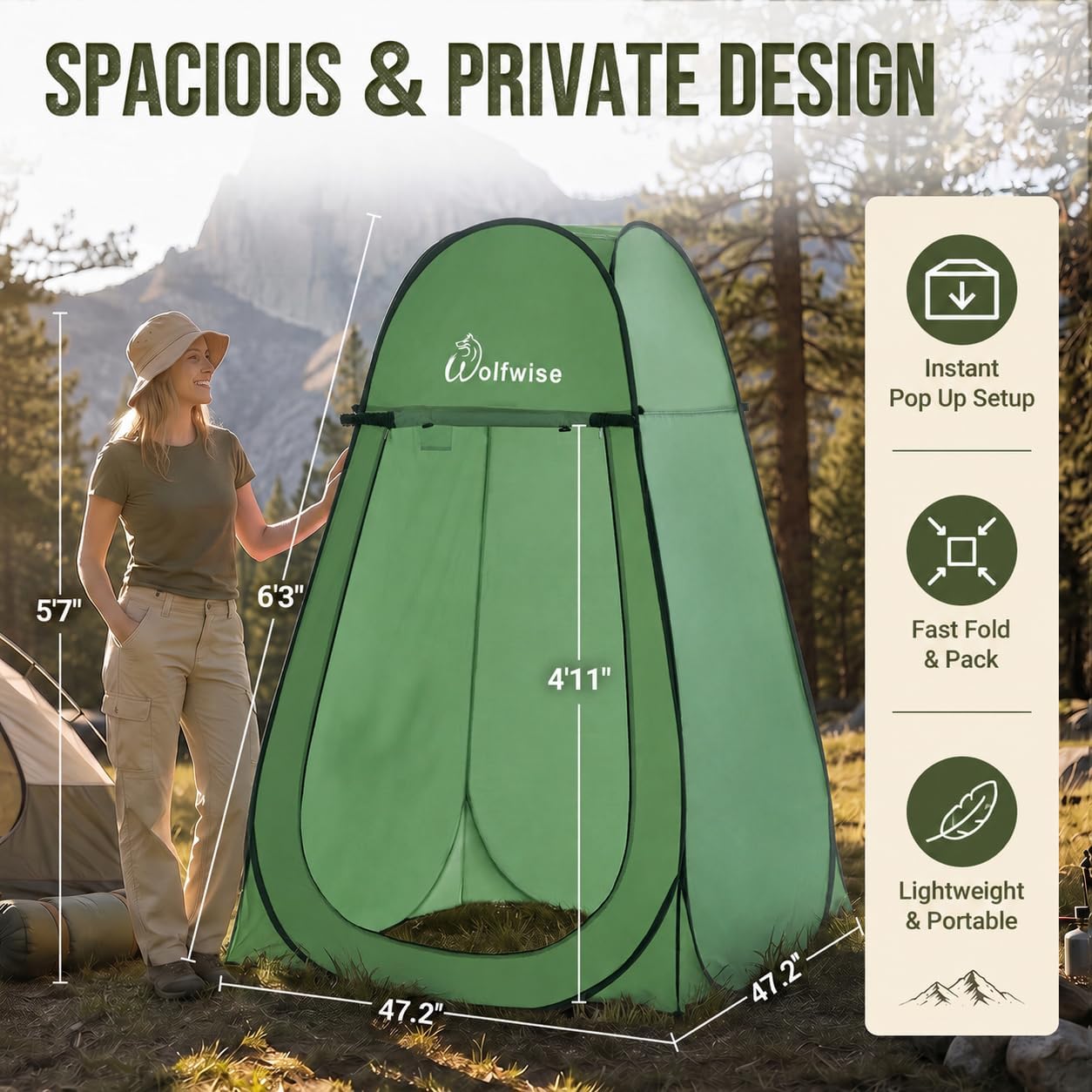 WolfWise Pop Up Shower Tent for Camping Essentials, Compact & Lightweight
