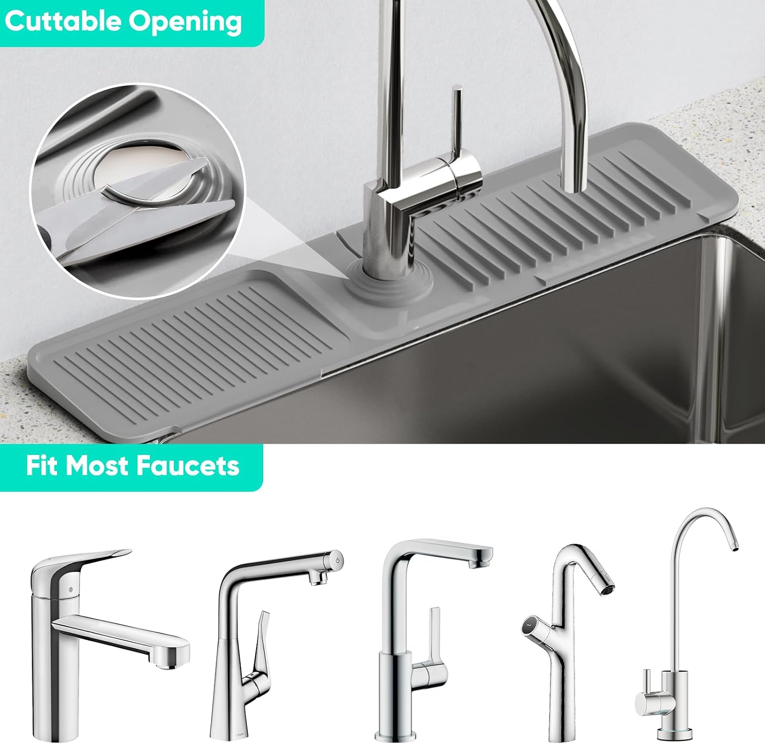 24'' Longer Faucet Mat for Kitchen Sink Splash Guard Drain Mat Behind Fauce