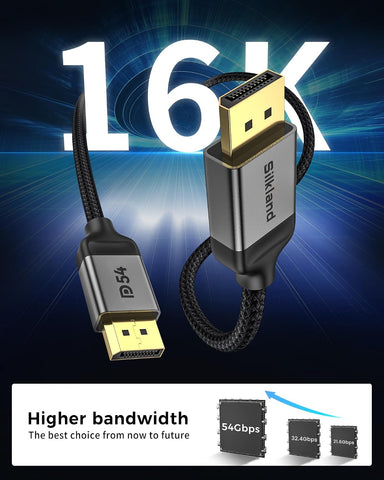 Silkland 54Gbps 16K DisplayPort Cable 2.1, [VESA Certified] DP Cord 6.6FT
