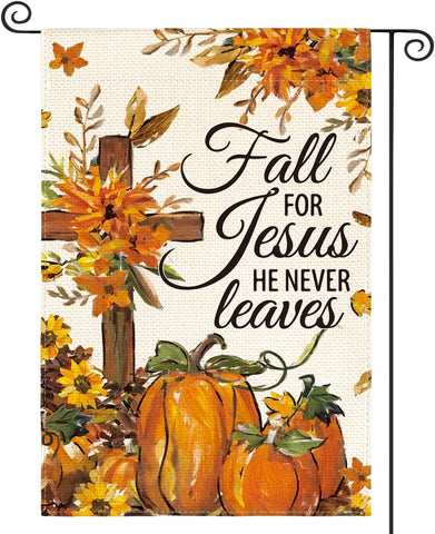 AVOIN colorlife Fall For Jesus He Never Leaves Garden Flag 12x18 Inch
