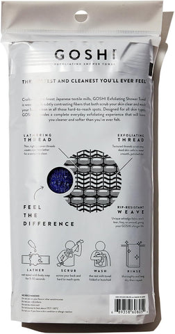 GOSHI Exfoliating Shower Towel - Long Body Scrubber, Blue