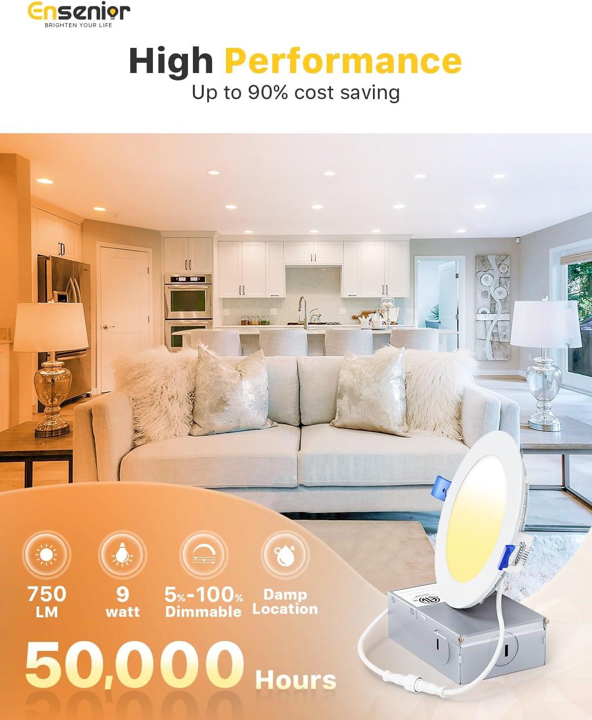 Ensenior 20 Pack 4 Inch LED Recessed Light, 5CCT Dimmable Canless Wafer