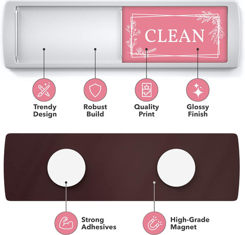 ASSURED SIGNS Dishwasher Magnet Clean Dirty Sign 7 x 2 Inch, Premium Build