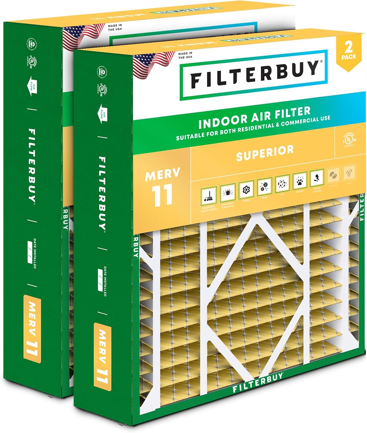 Filterbuy 20x21x5 Air Filter MERV 11 Pet & Allergy Defense (2-Pack)