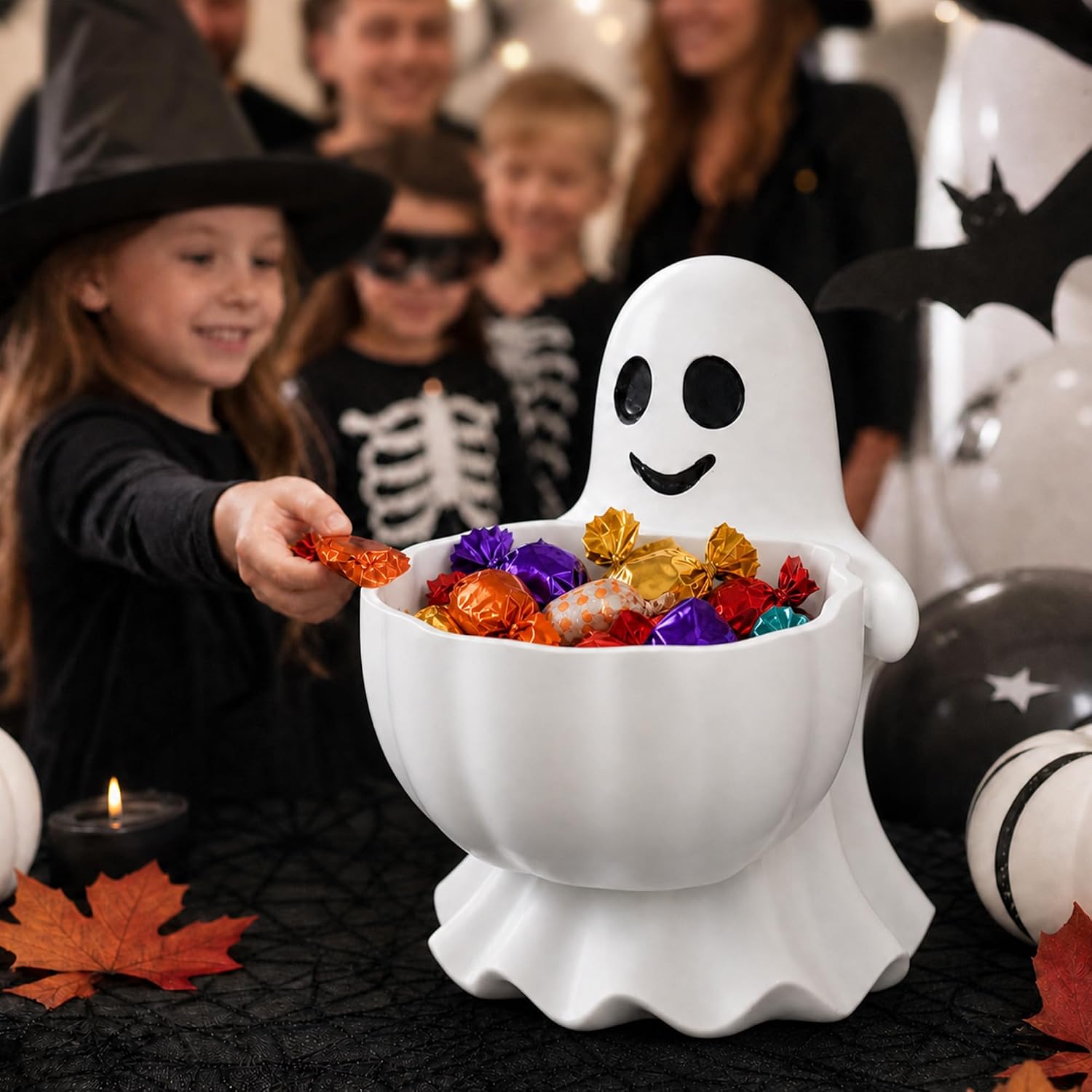 Halloween Decor Cute Ghost Candy Bowl Durable Resin Snack Holder