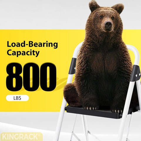 KINGRACK 4 Step Ladder, Folding Step Ladders for Home, 800lb Capacity,White