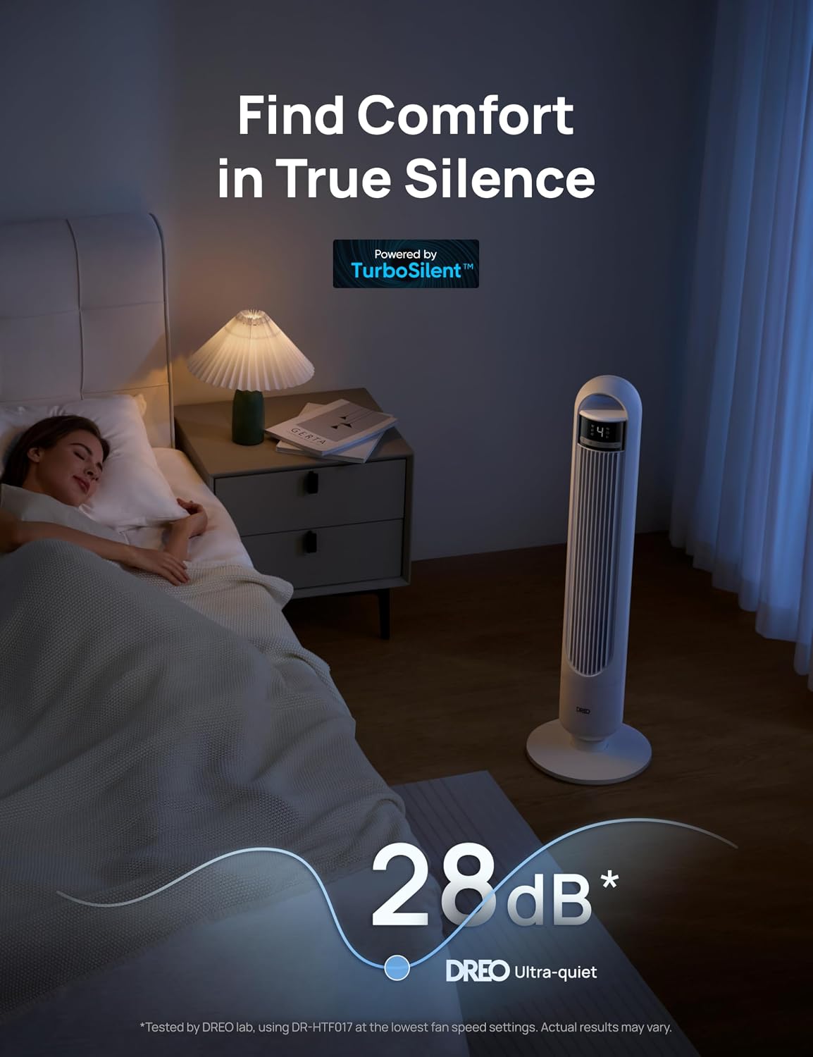 DREO Tower Fan for Bedroom, 26ft/s Velocity, 90° Oscillating, 8H Timer