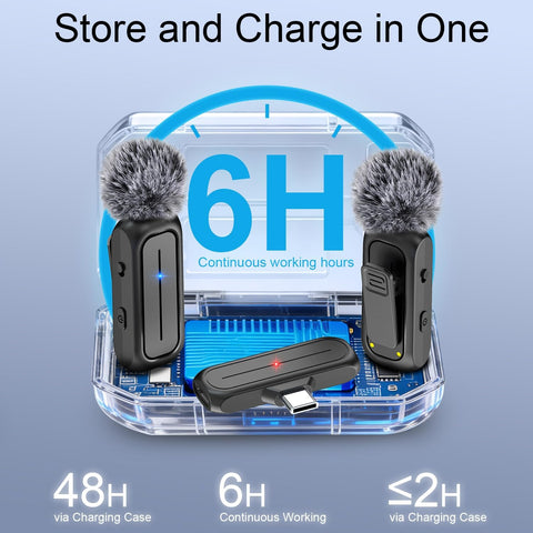 Wireless Mini Lavalier Microphone for iPhone, Android w/ Charging Case