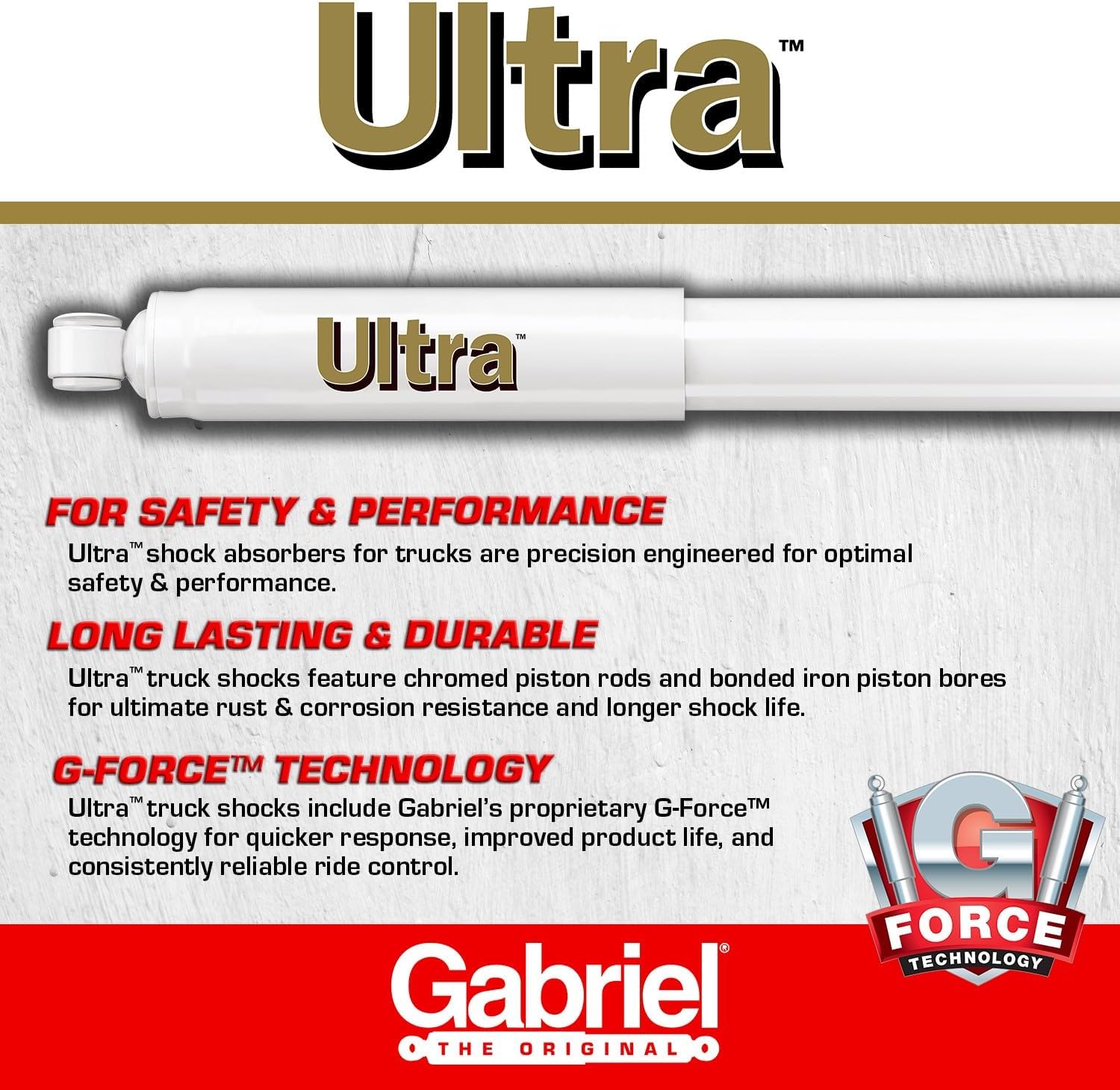 Gabriel G63355 Ultra Truck Front Shock Absorbers for Chevrolet; GMC; Chalmers; Panel, Pickup, Suburban, Cab & Chassis, Van (1 Pack)