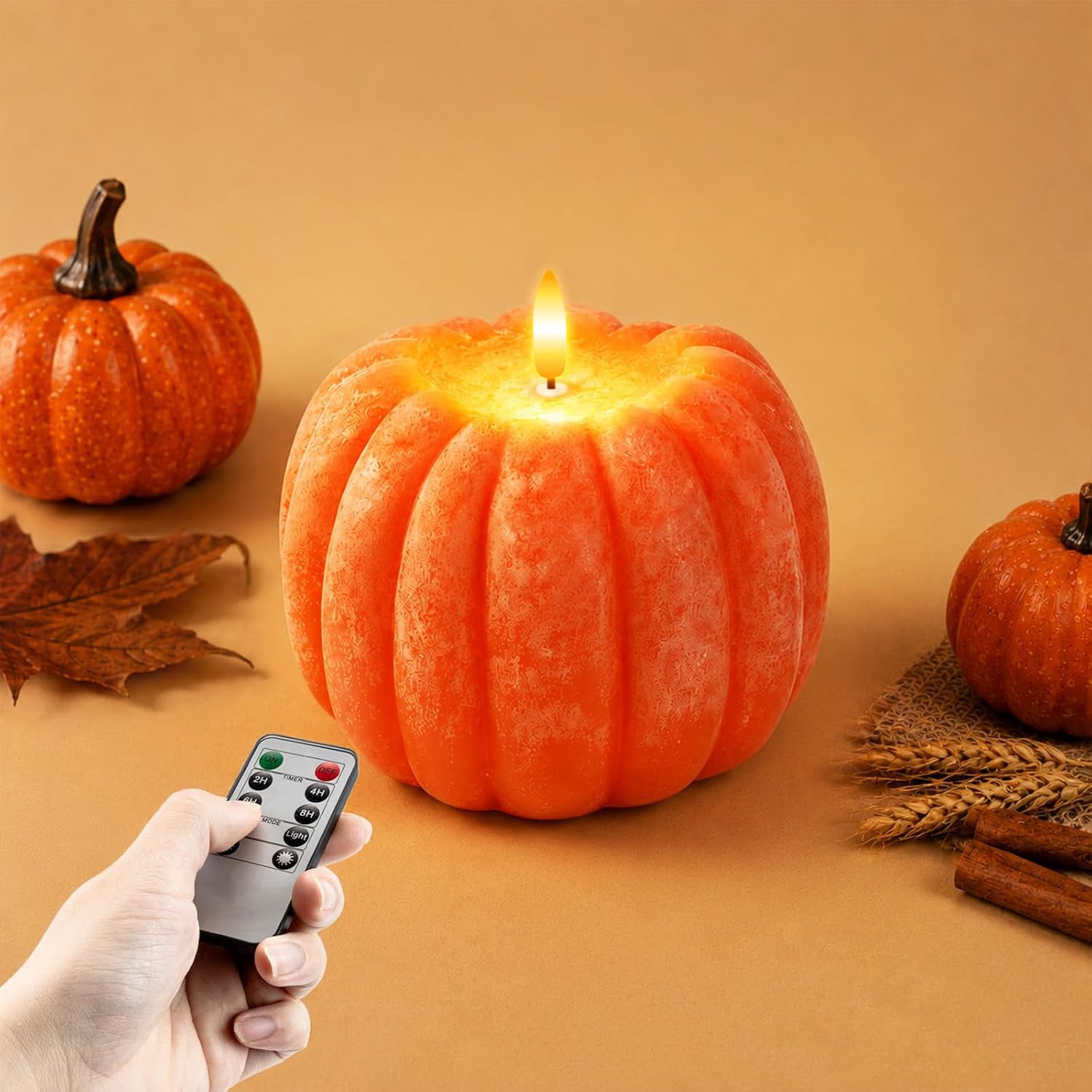 Fall Decor, Fall Decorations for Home Large Flameless Pumpkin Candle Orange