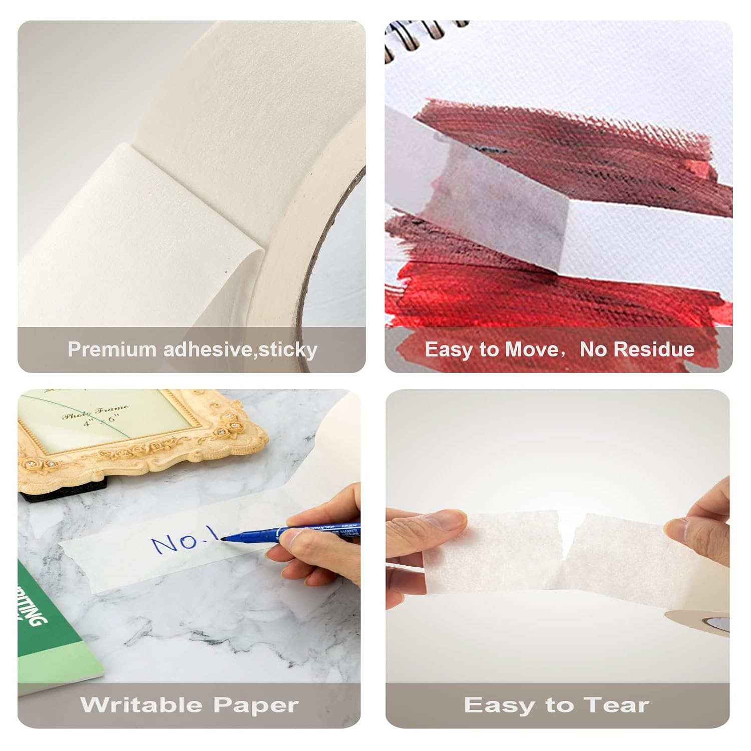 4 Rolls Beige White Masking Tape Multi-Size