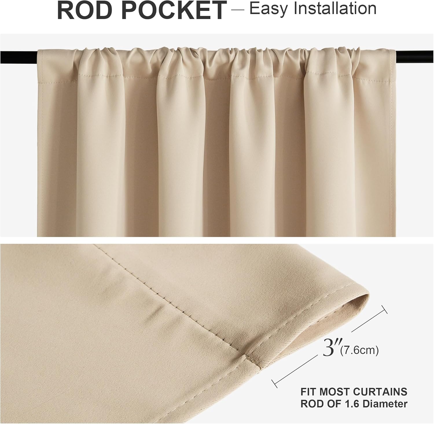 PONY DANCE Window Curtains Set - Home Decoration Room Darkening Thermal Insulated Panels Shades/Draperies Block Light Protect Privacy, 52 x 63 inches, Biscotti Beige, 2 Pieces