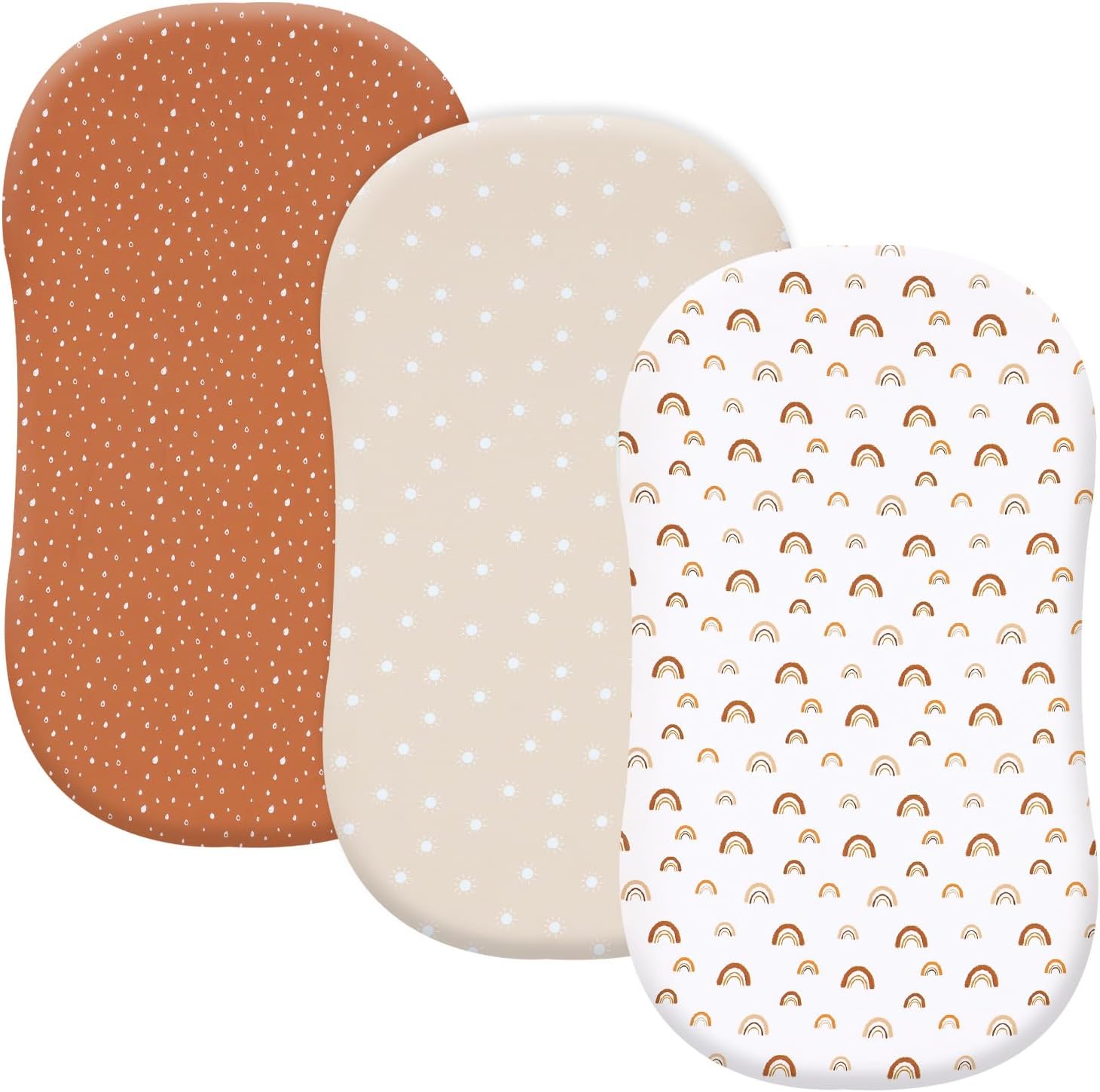PHF 3 Pack Soft Bassinet Sheets, Rainbow Breathable Comfy Cradle Sheets for Baby Boys Girls Neutral, No Slip Universal Fit for Most Cradle and Bassinet Mattress, Rainbow