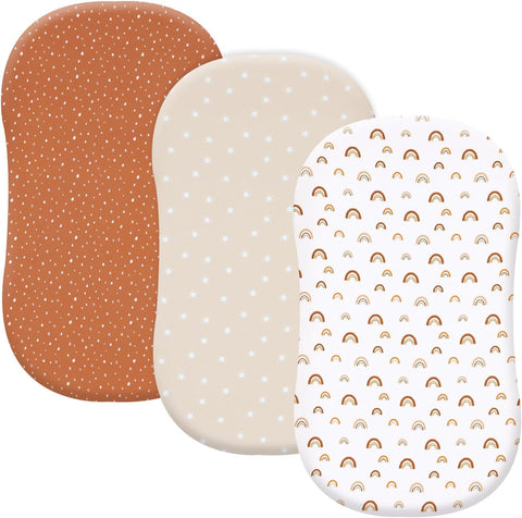 PHF 3 Pack Soft Bassinet Sheets, Rainbow Breathable Comfy Cradle Sheets for Baby Boys Girls Neutral, No Slip Universal Fit for Most Cradle and Bassinet Mattress, Rainbow