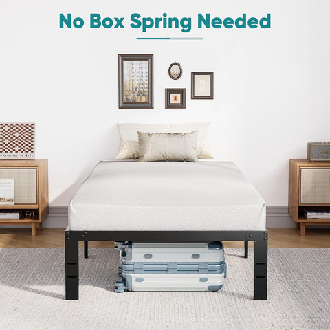 OLIXIS Twin Metal Platform Bed Frame - 14in High Heavy Duty Mattress Foundation with Storage Space, No Box Spring Needed, Sturdy Steel Slat Support, Easy Assembly, Black
