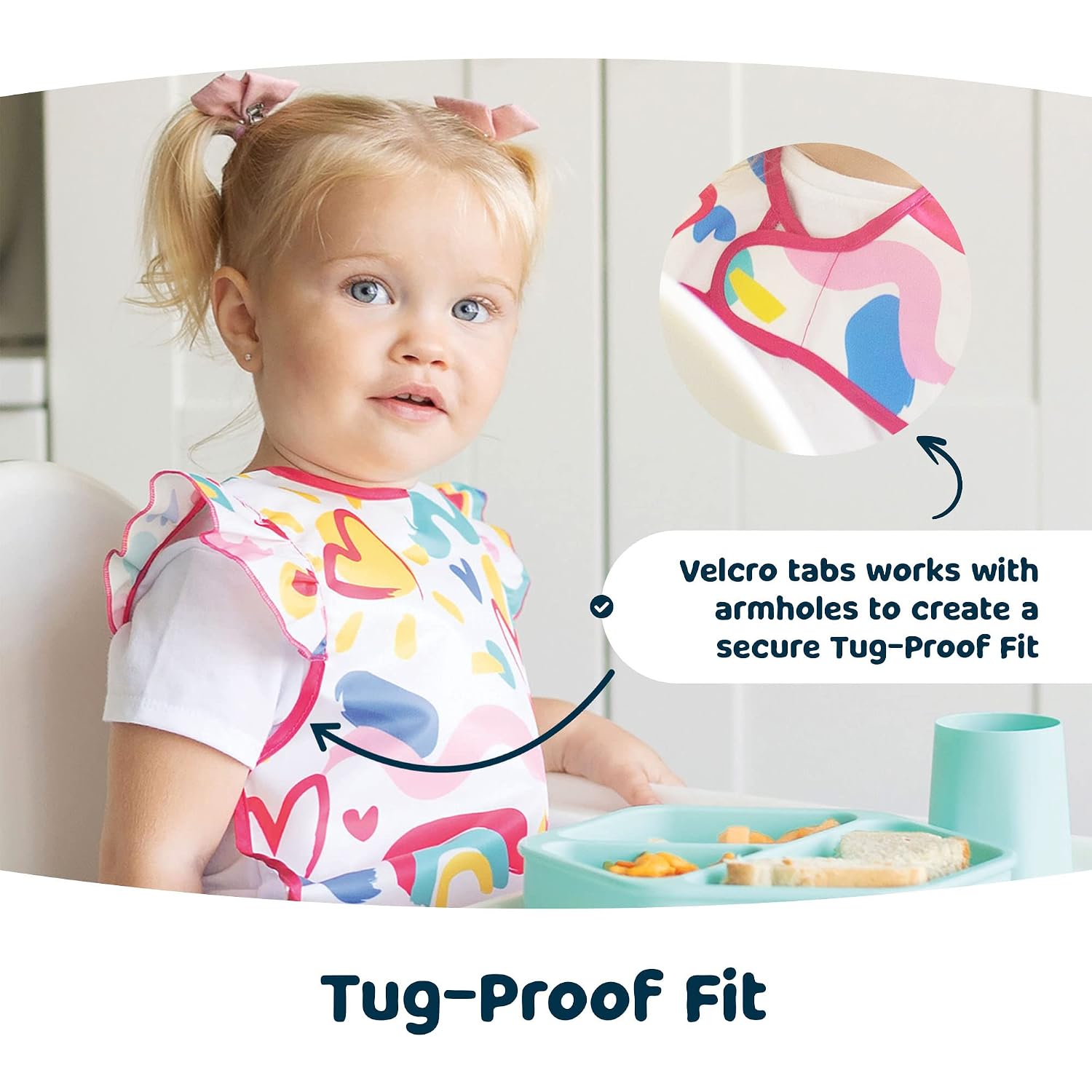 Tiny Twinkle Mess Proof Baby Bib for Girls | Waterproof Toddler Bib for Eating | Baby Apron for Feeding | Machine Washable | Perfect Shower Gift (Unicorn Confetti, 2-4Y)