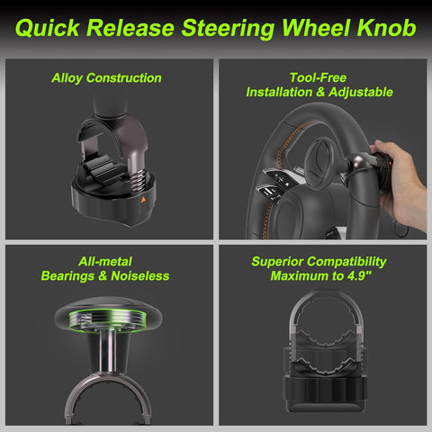 Tool Free Steering Wheel Knob, Suicide Knob for 3.45-4.9" Steering Wheel with Metal Bearing, Steering Wheel Knob Spinner for Cars, Trucks, Mowers, Boats, No Screws or Tools Needed (1Pack, Black)