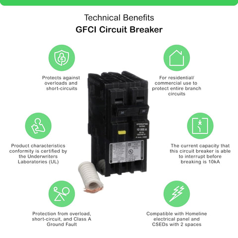 Square D by Schneider Electric Square D - HOM230GFIC Homeline Circuit Breaker, 30-Amp, 120/240V, 2-Pole, GFCI, Plug-In Mount