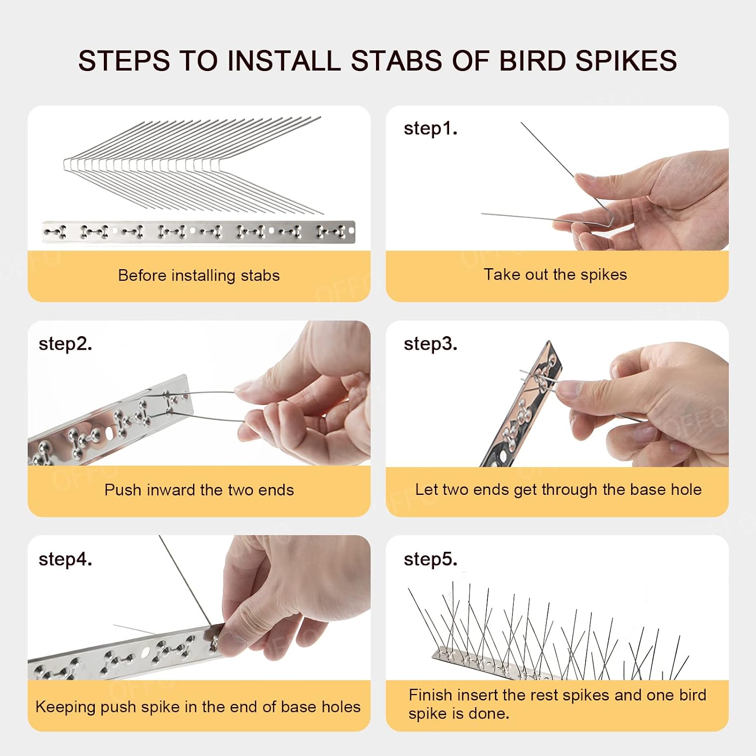 OFFO Bird Spikes for Outside, 304 Stainless Steel, 4 Pcs, 3.4 Ft (1.04 m)