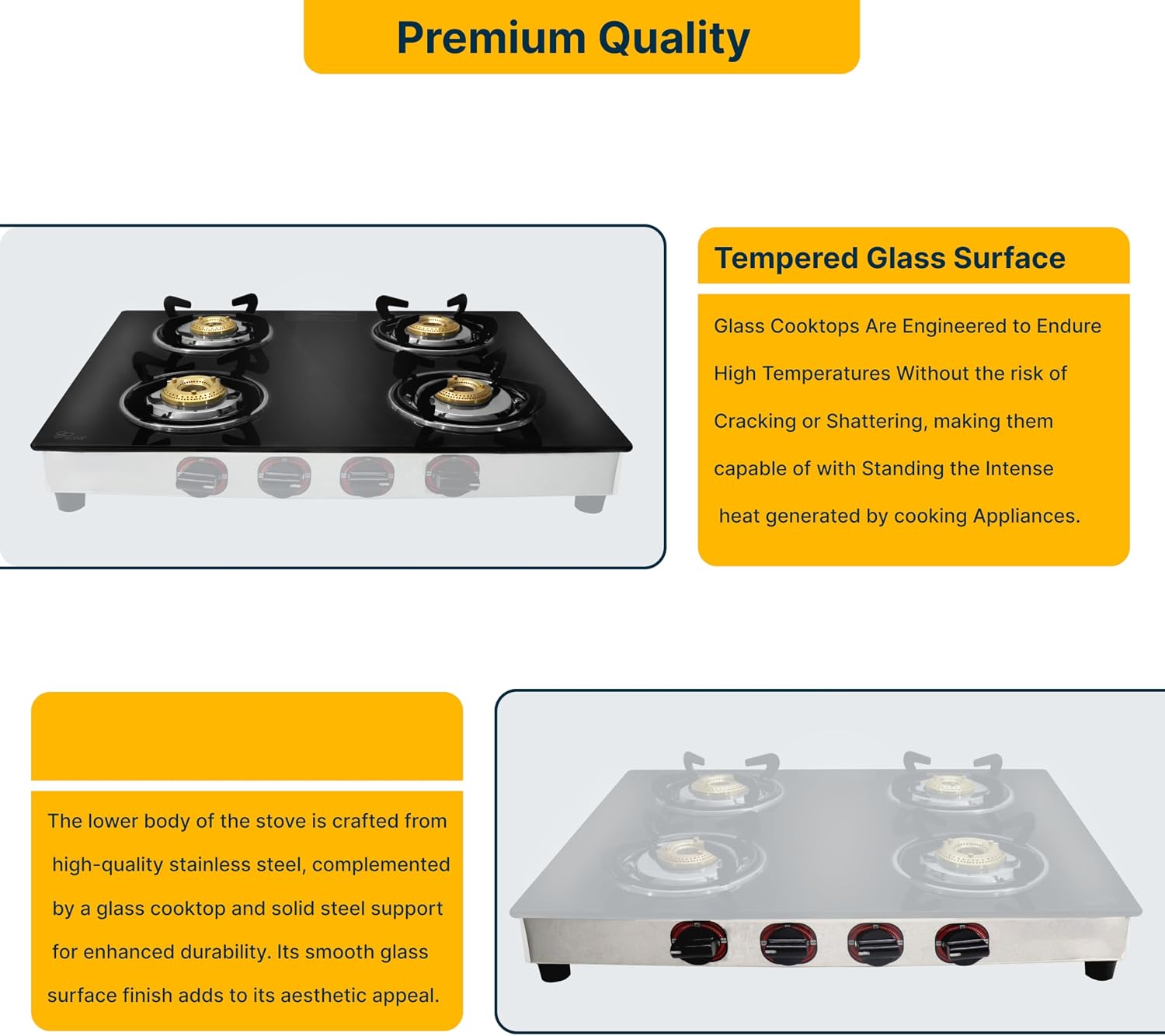 24 Inch Gas Cooktop, Tempered Glass Gas Stove with 4 Burner