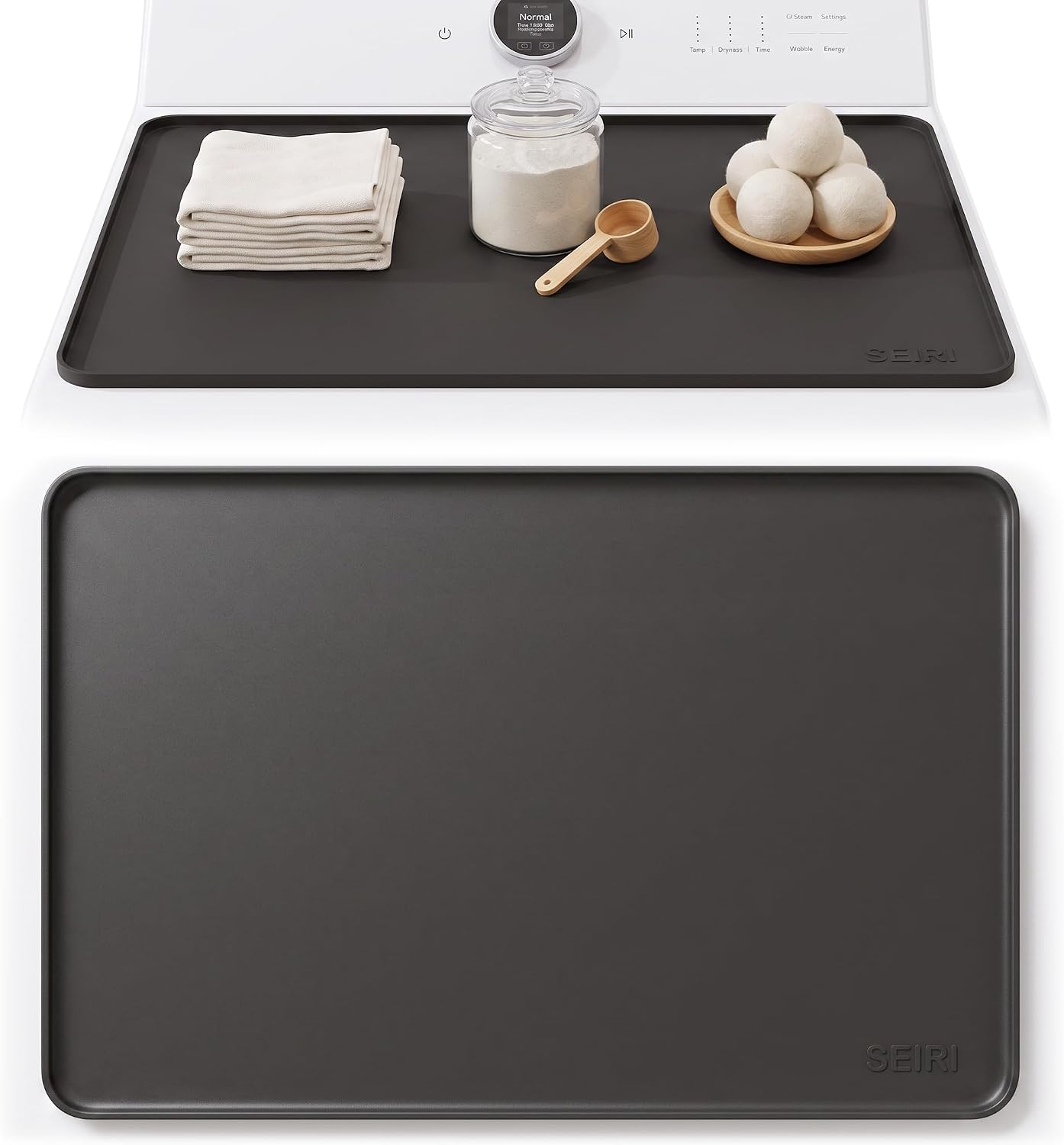 1 PACK SEIRI Washer and Dryer Topper, 26" x 18" Silicone Top Protector Mat for Slant Top Surface Cover and Top Load Washing Machine Laundry Room Non-Slip Waterproof Dryer Cover Medium (Dark Gray)