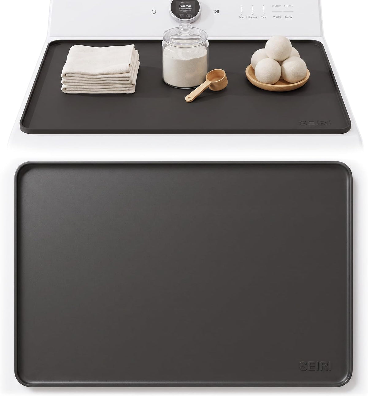 1 PACK SEIRI Washer and Dryer Topper, 26" x 18" Silicone Top Protector Mat for Slant Top Surface Cover and Top Load Washing Machine Laundry Room Non-Slip Waterproof Dryer Cover Medium (Dark Gray)