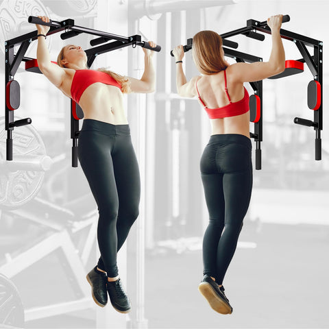 curfair Wall Mount Pull Up Bar Chin Up bar Dip Station Power Tower Dip Stand for Home Gym Workout, Strength Training Pull Up Bar Exercise Fitness Equipment Support to 440lbs Black