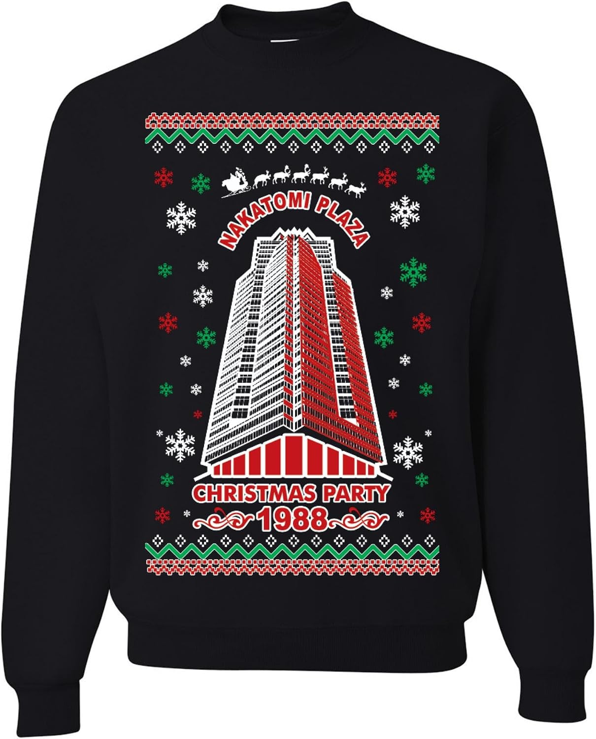 wild custom apparel Nakatomi Plaza Christmas Party 1988 RED LOGO Ugly Christmas Sweater Crewneck Sweatshirt
