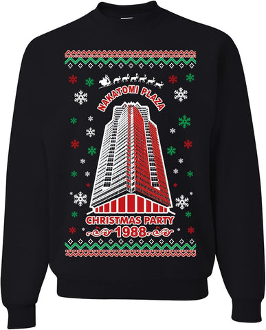 wild custom apparel Nakatomi Plaza Christmas Party 1988 RED LOGO Ugly Christmas Sweater Crewneck Sweatshirt