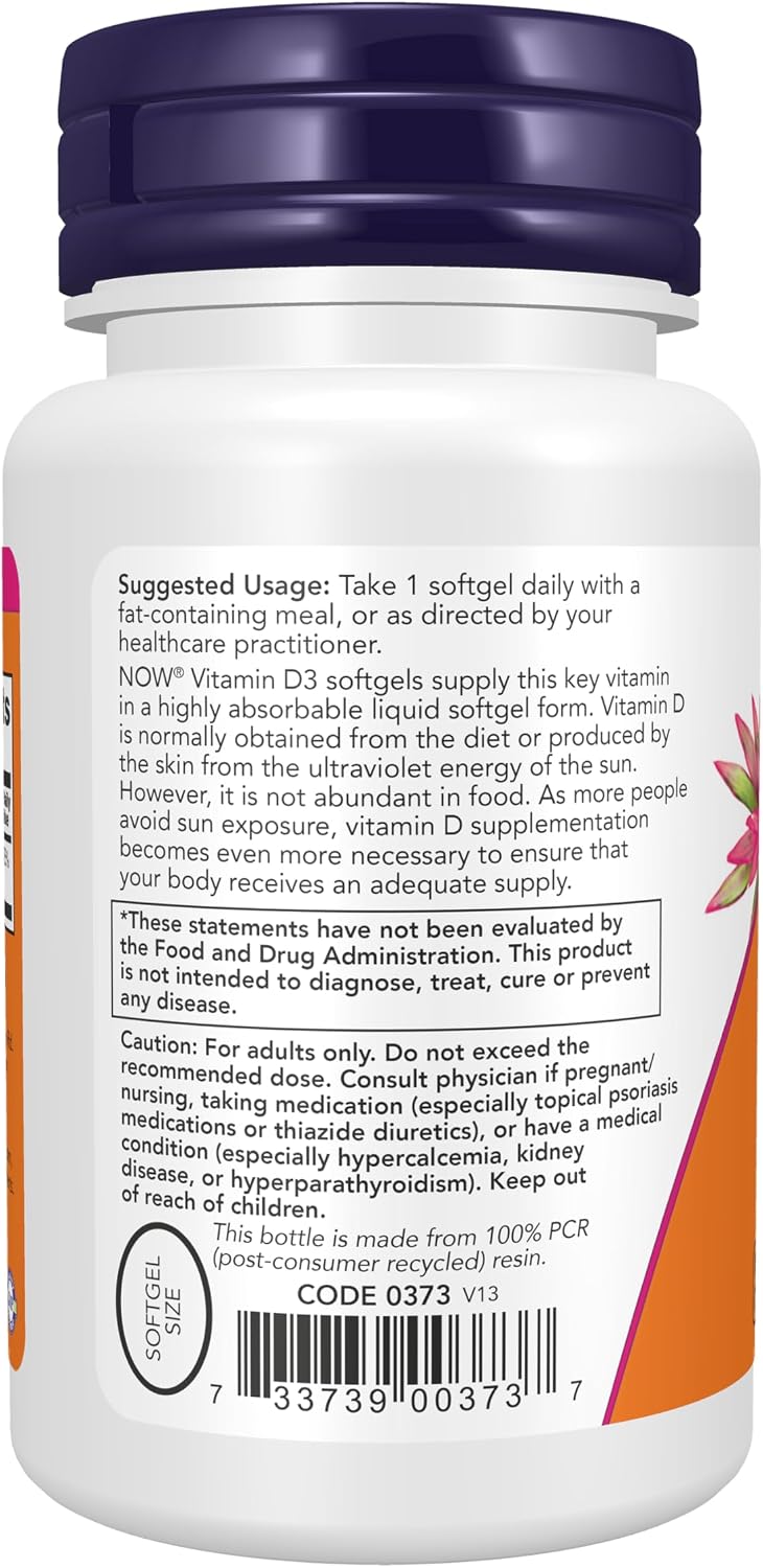 NOW Foods Supplements, Vitamin D-3 5,000 IU, High Potency, Structural Support*, 240 Softgels