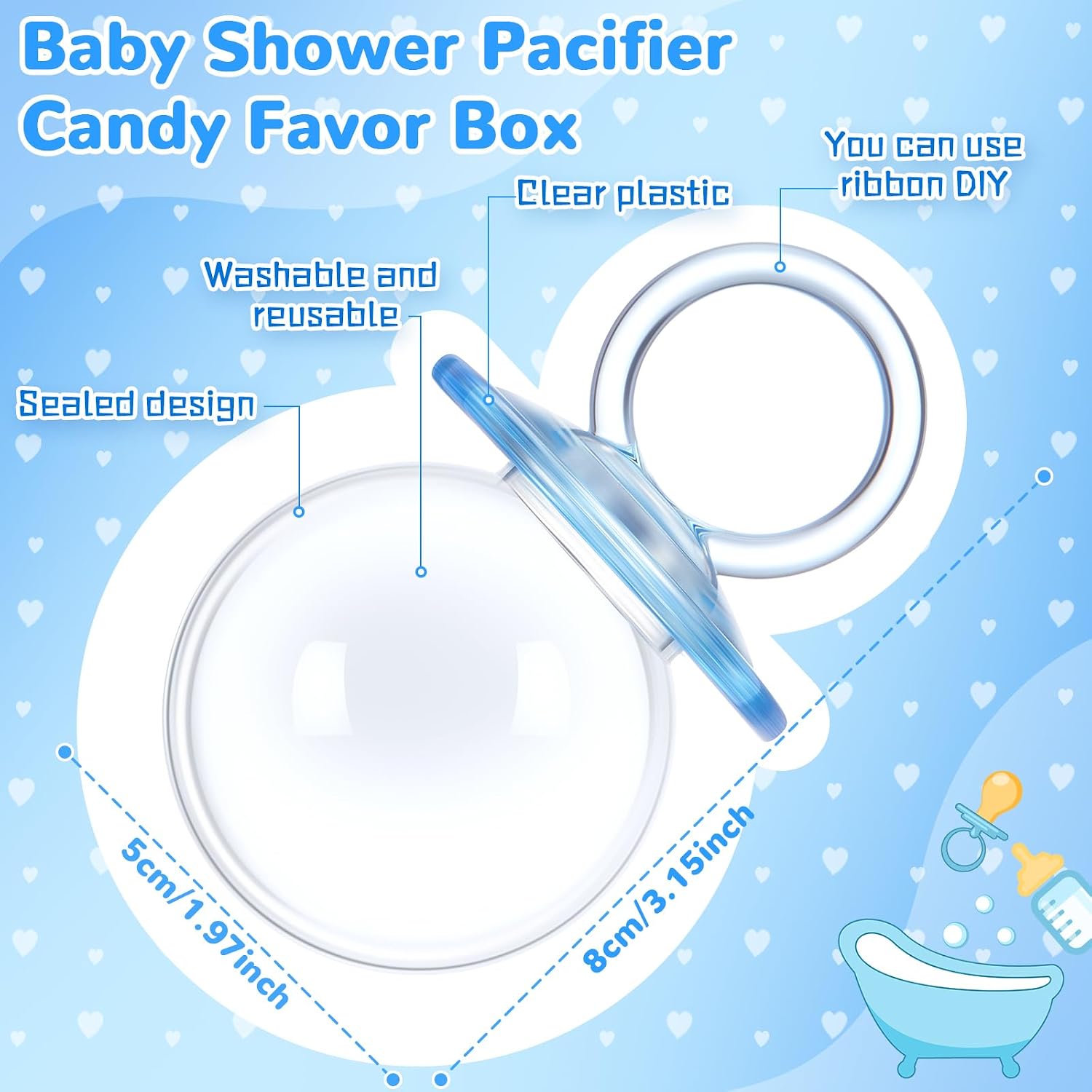Nuenen 24 Pcs Baby Shower Favors, Mini Pacifier Candy Bottles 3.15", Blue