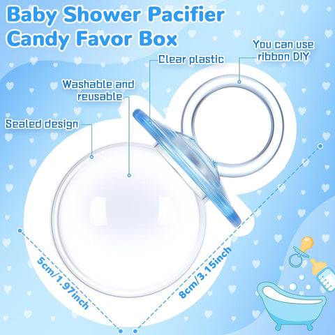 Nuenen 24 Pcs Baby Shower Favors, Mini Pacifier Candy Bottles 3.15", Blue