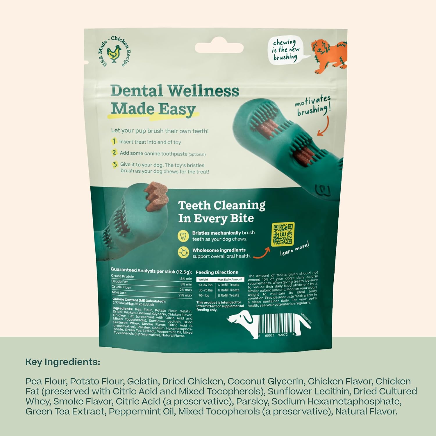 WOOF Bite n' Brush Dog Dental Stick Refills for Chew Toy, Chicken, 18 Count