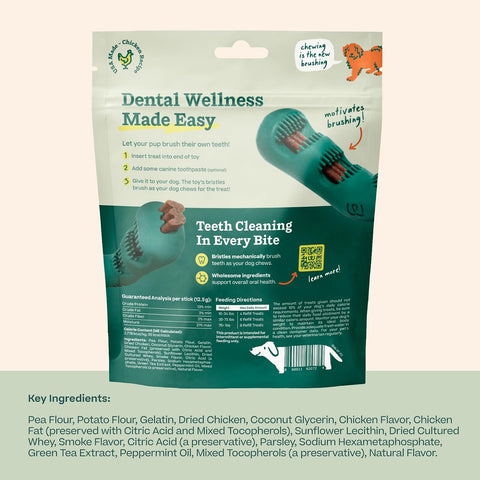 WOOF Bite n' Brush Dog Dental Stick Refills for Chew Toy, Chicken, 18 Count