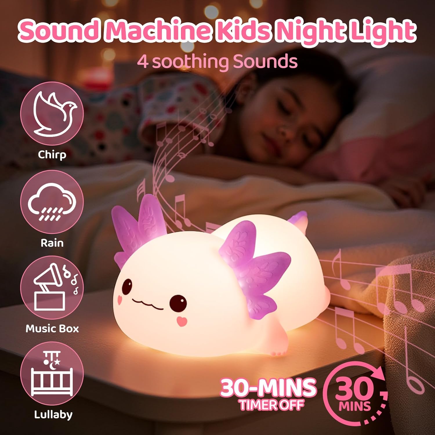 Mewaii Huggwaii Squishy Axolotl Night Light for Kids, BPA-Free