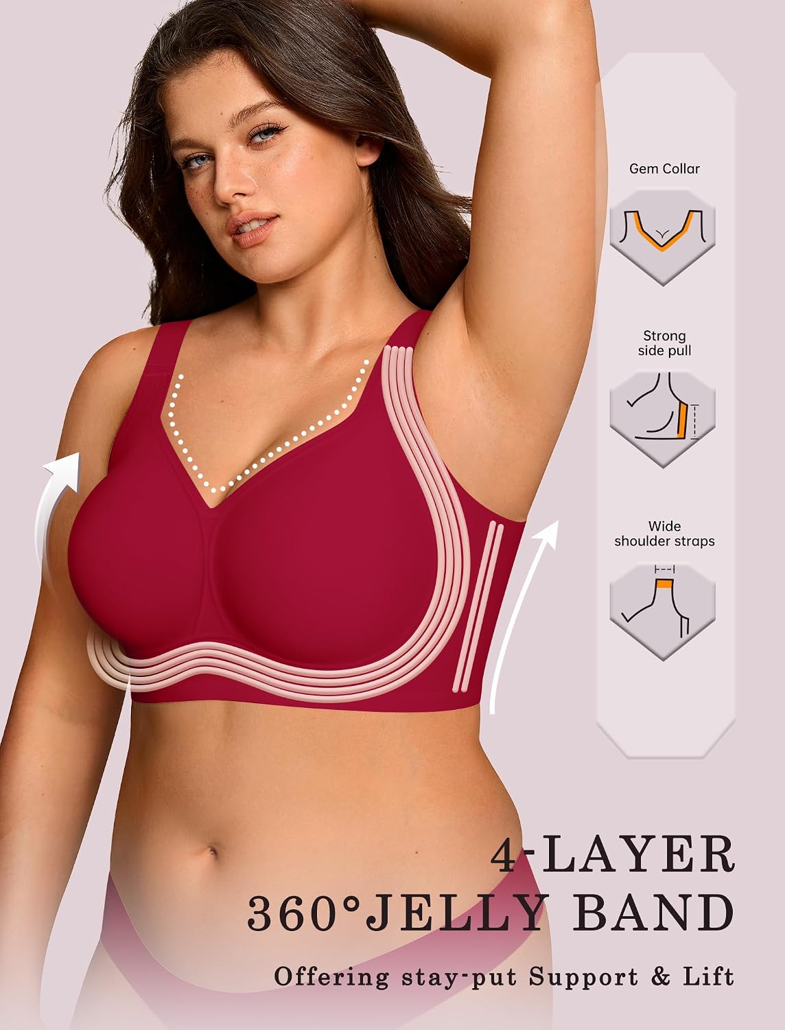 OEAK Womens Wireless Jelly Bras Plus Size Support Push Up Comfortable Bra